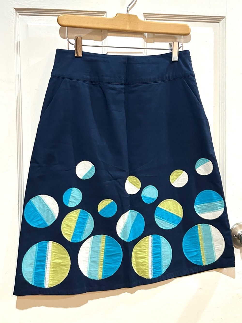 Boden NWOT Navy Appliqué A-Line Skirt Preppy Casual British 100% Cotton Size 4
